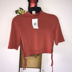 Silk Feel Salmon Color Crop Top with Tie Sides